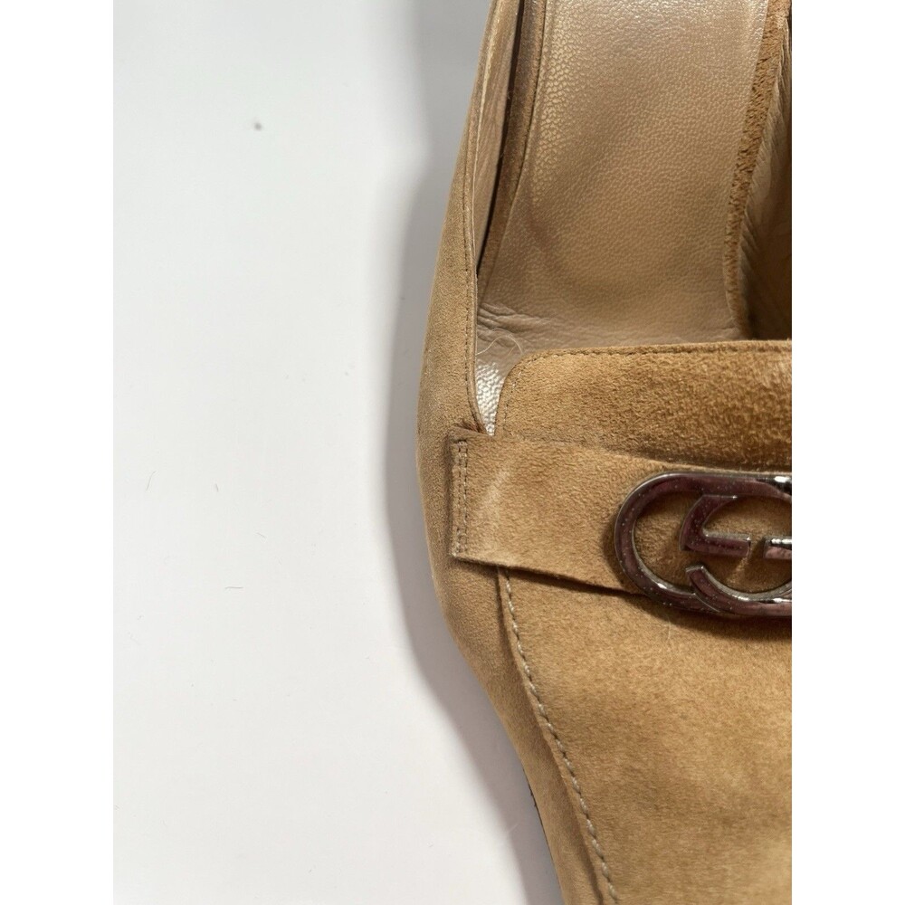 GUCCI Mules Tan Suede Kitten Heels GG Logo Slip On Vintage TOM FORD Era Sz 37 7 - Picture 10 of 16